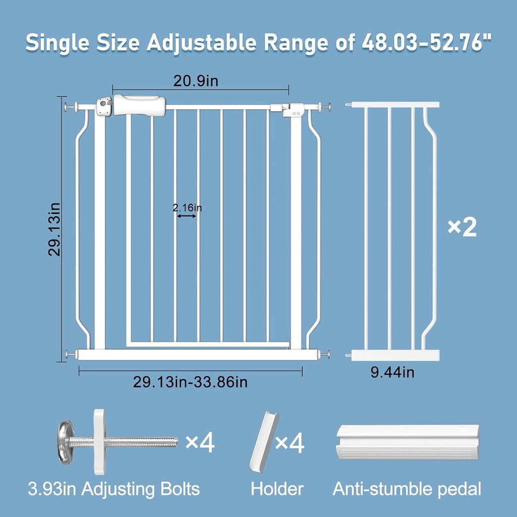 ALLAIBB Extra Wide Pressure Mount Baby Gate Auto Close White Metal Child Dog Pet Safety Gates with Walk Through for Stairs,Doorways,Kitchen and Living Room(48.03-52.76'/122-134cm)