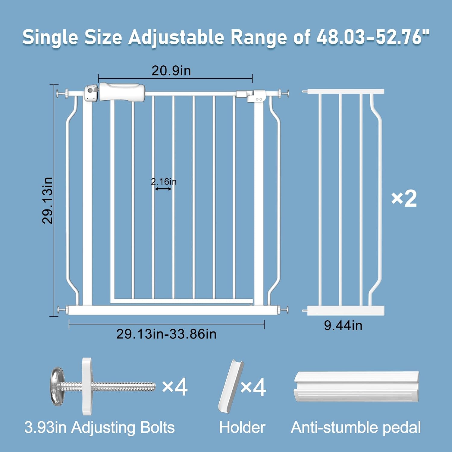 ALLAIBB Extra Wide Pressure Mount Baby Gate Auto Close White Metal Child Dog Pet Safety Gates with Walk Through for Stairs,Doorways,Kitchen and Living Room(48.03-52.76'/122-134cm)
