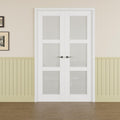 Prehung French Door 36' x 80' (2x18 in), Tempered Frosted Glass Door Slabs with Jamb, Black Hinges, 4 Levers & Latch, Solid Core Interior Door, Pre-Finished & Paintable, MDF Double Doors Interior