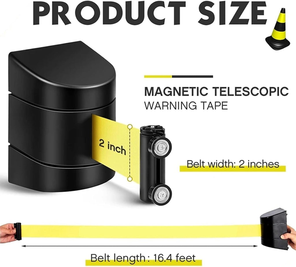 Wall-Mounted Retractable Warning Belt,Retractable Magnetic Belt Barrier - 3 Meters Wall-Mounted Crowd Control Safety Cordon for Queue Management, Event Planning & Public Gatherings - Perfect