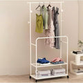 Heavy duty Garment rack Double Rods Clothes Rack With Wheels, Heavy Duty Metal Clothing Rack For Hanging Clothes, Multi-functional Coat Rack With 2 Shelves And 4 Hooks,Clothes Organi (White 100X30X17