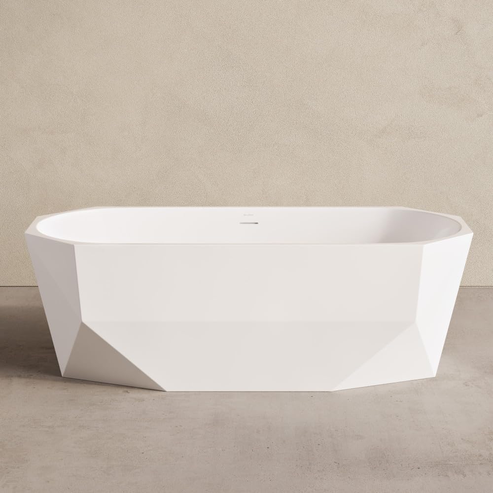 Swiss Madison Brusque 67' Diamond Shaped Soaking Freestanding Bathtub in Glossy White, Drain Included