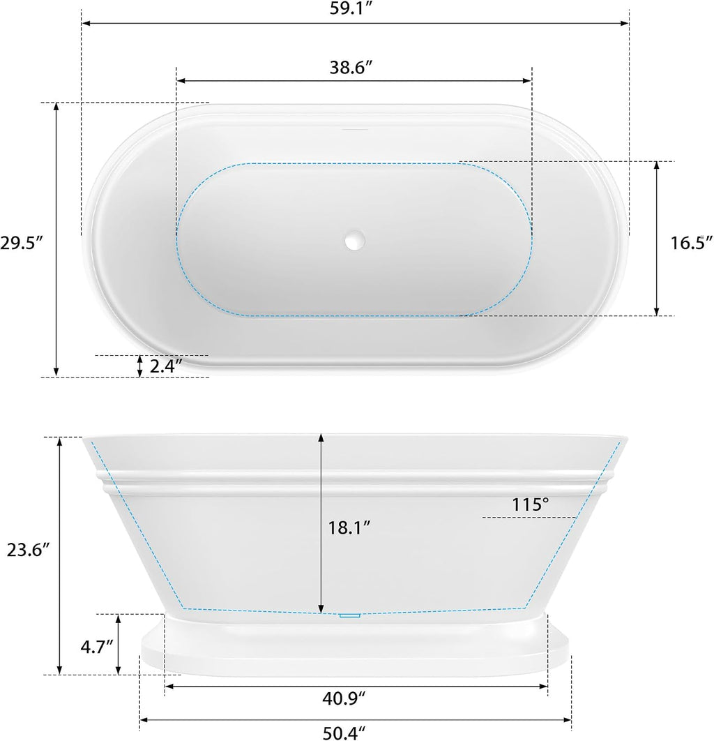 HomeBeyond 59 Inch Free Standing Bathtub | Acrylic Freestanding Soaking Tub, Classic Bathroom Stand Alone Tub Suitable Single Person Bathing, Titanium Gold