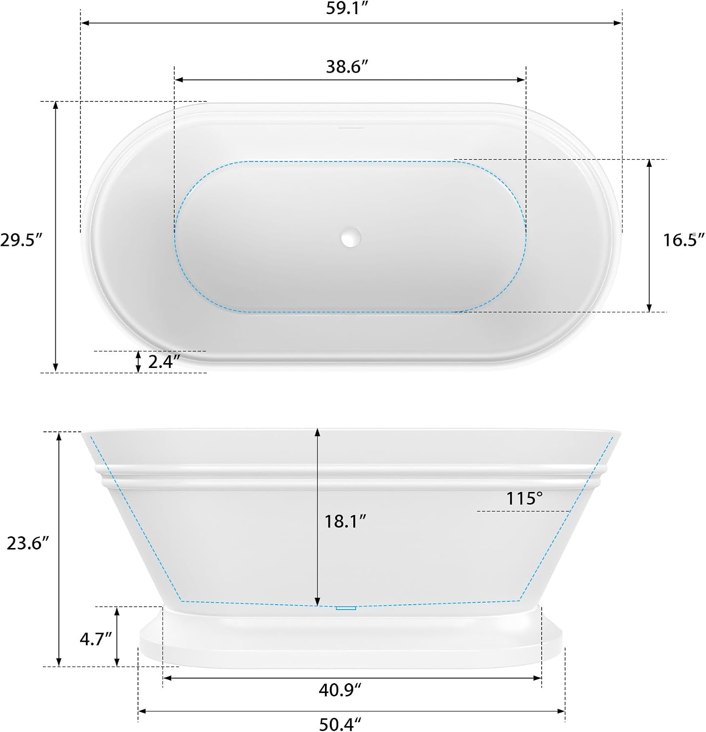 HomeBeyond 59 Inch Free Standing Bathtub | Acrylic Freestanding Soaking Tub, Classic Bathroom Stand Alone Tub Suitable Single Person Bathing, Titanium Gold