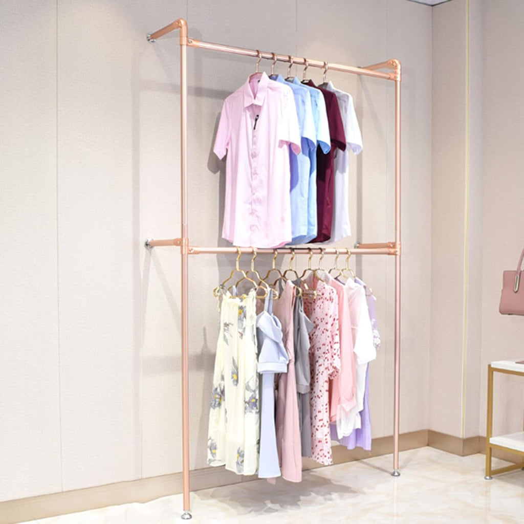 Industrial Pipe Clothing Racks Wall Mounted Clothes Racks Double Hanging Rods Heavy Duty Garment Rack for Boutiques Retail Display,Walk-in Closet System,MUL(D-Single Group