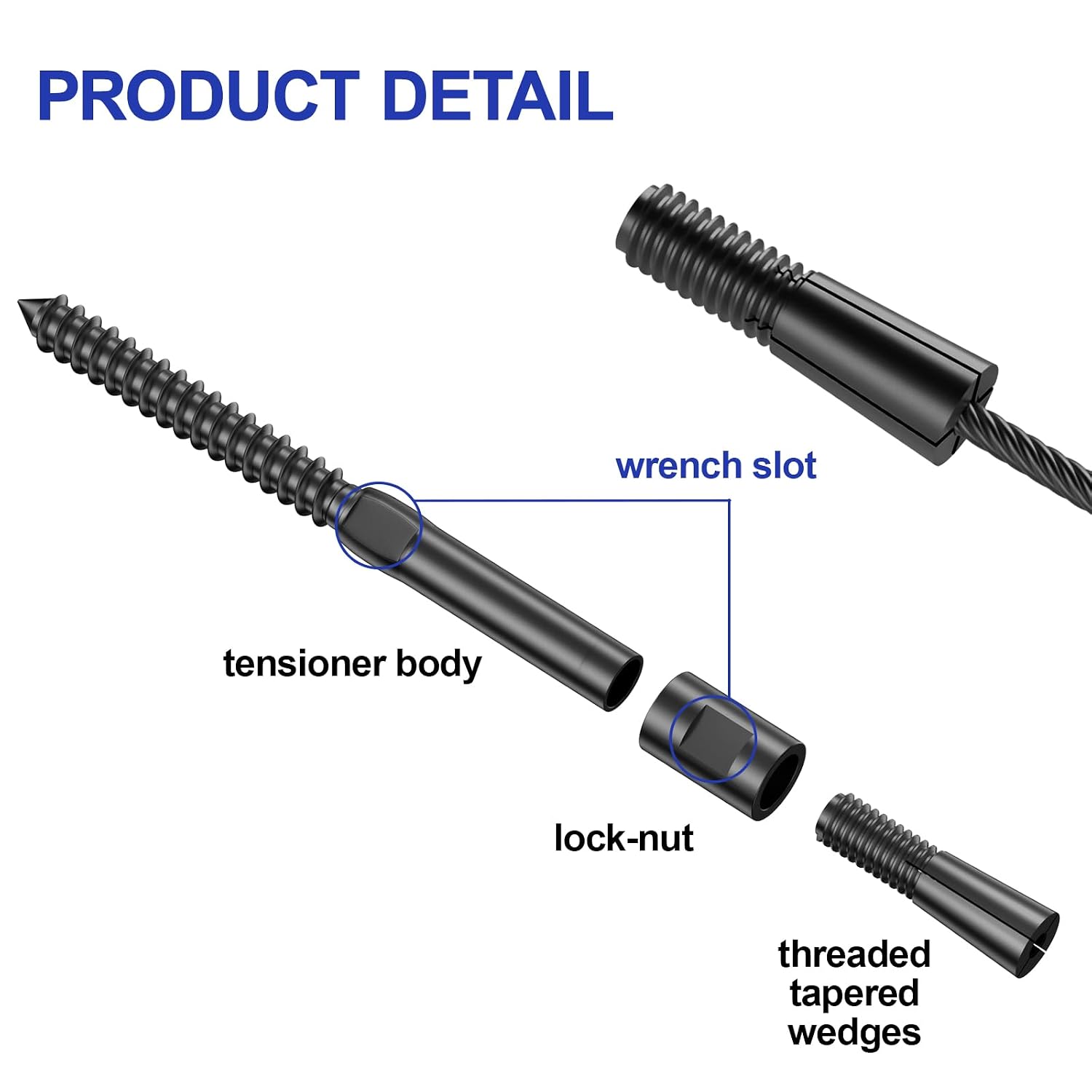BLIKA Upgraded 60 Pack 1/8' Black Swageless Lag Screws Left & Right for Wood Posts, Swageless Lag Screw Terminals, T316 Stainless Steel, Swageless Black Cable Railing Kit, Deck Wire Railing Kits
