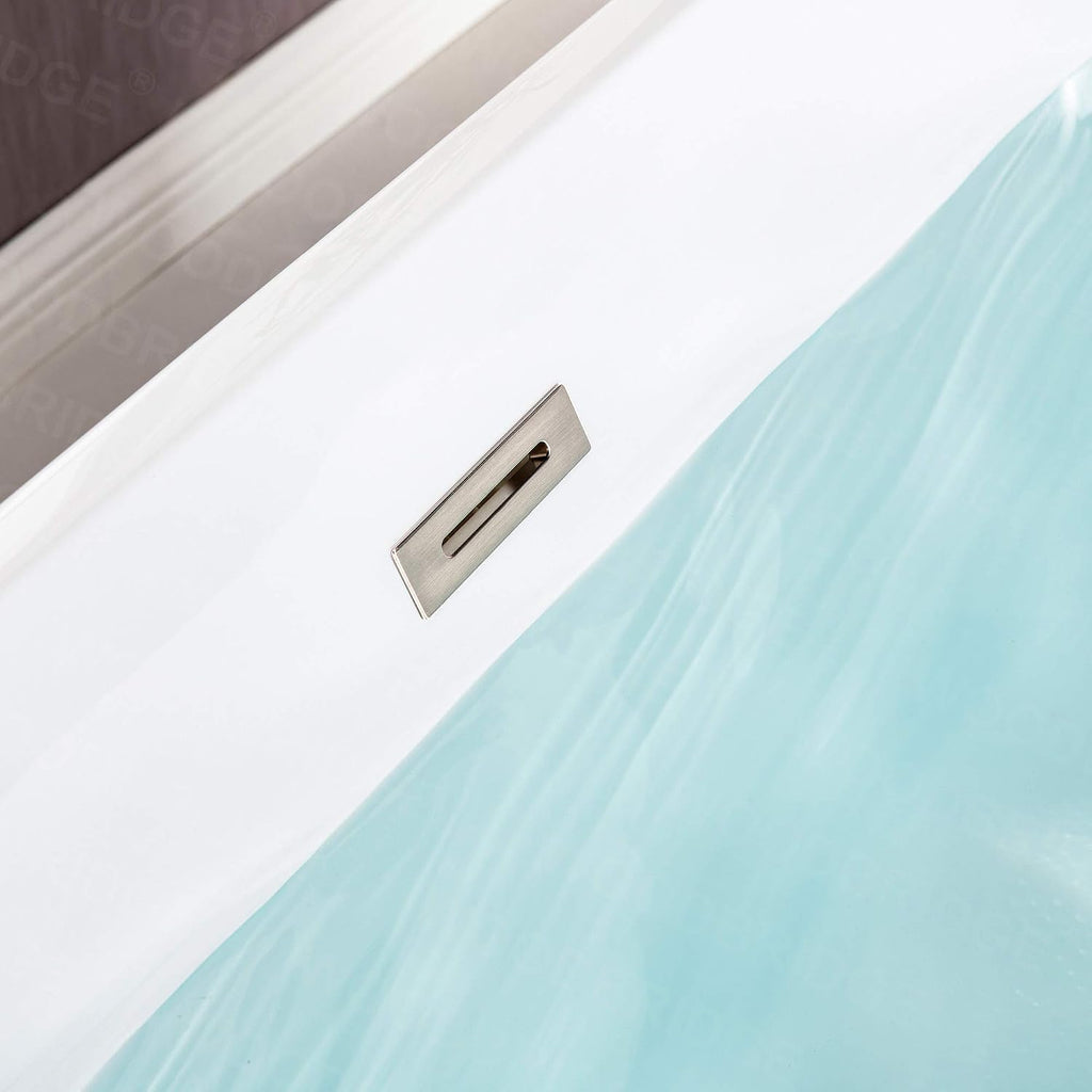 WOODBRIDGE 59'Freestanding White Acylic Soaking Bathtub with White Pillow,Drain and Overflow inBrushed Nickel,BTA1509 -B/N-Drain &O + Pillow