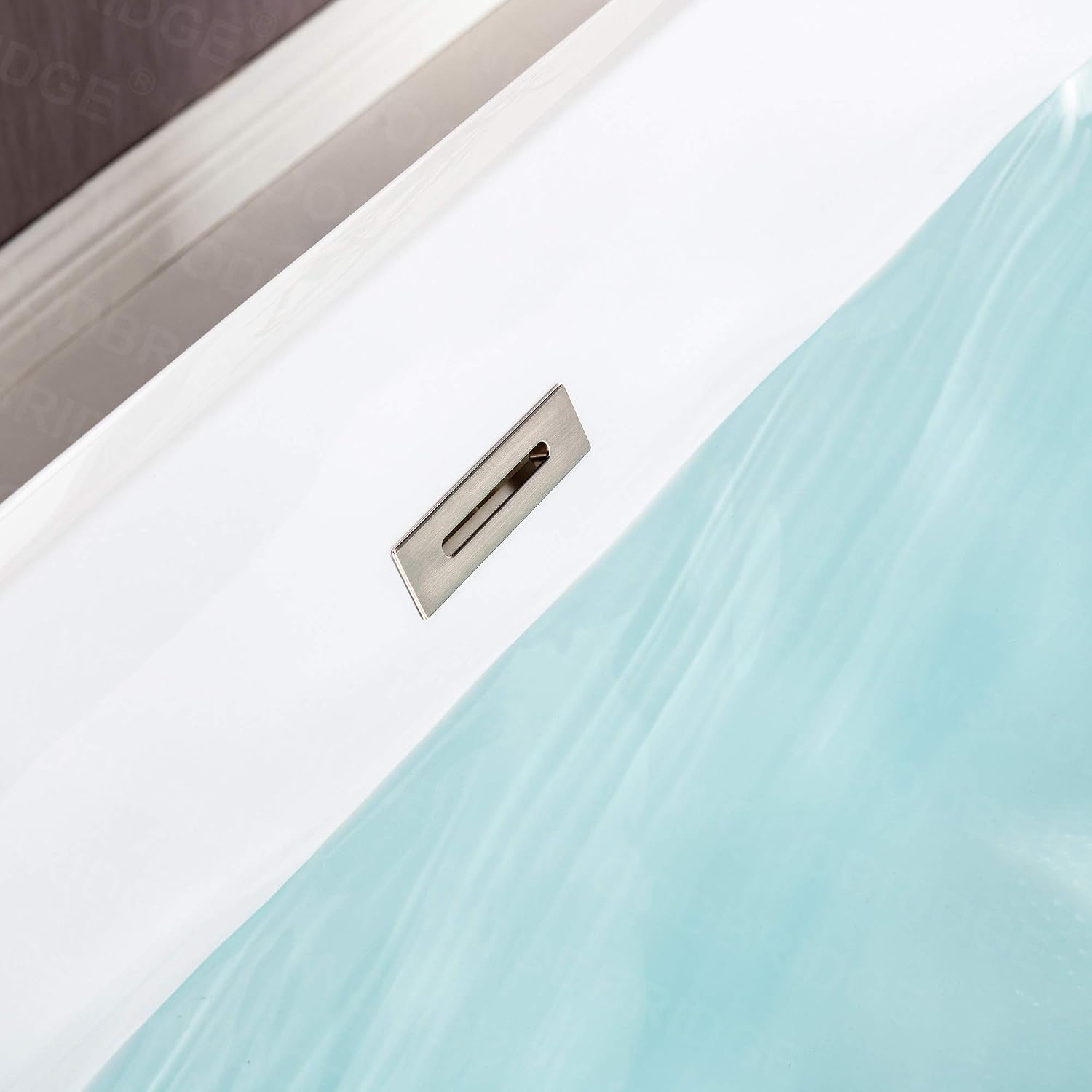 WOODBRIDGE 59'Freestanding White Acylic Soaking Bathtub with White Pillow,Drain and Overflow inBrushed Nickel,BTA1509 -B/N-Drain &O + Pillow