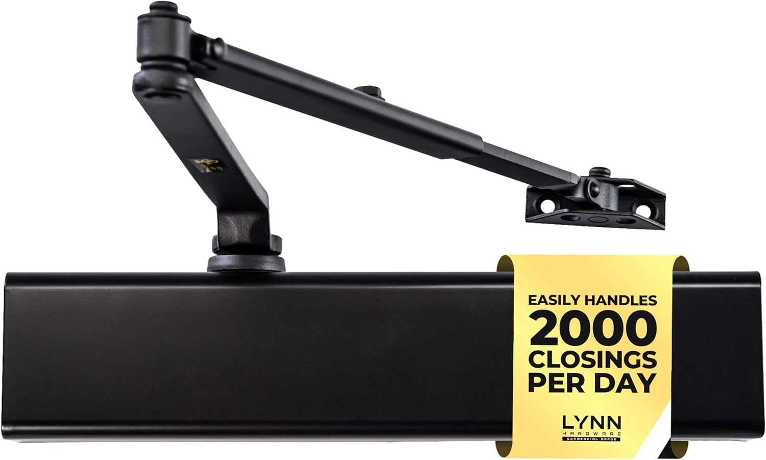 LYNN HARDWARE Heavy Duty Automatic Door Closer (Black) - Commercial Grade, Contractors Choice, Adjustable Speed & Force, Delayed Closing Timer, 3 Mounting Options, 3 Hour Fire Rated (DC8016 Model)