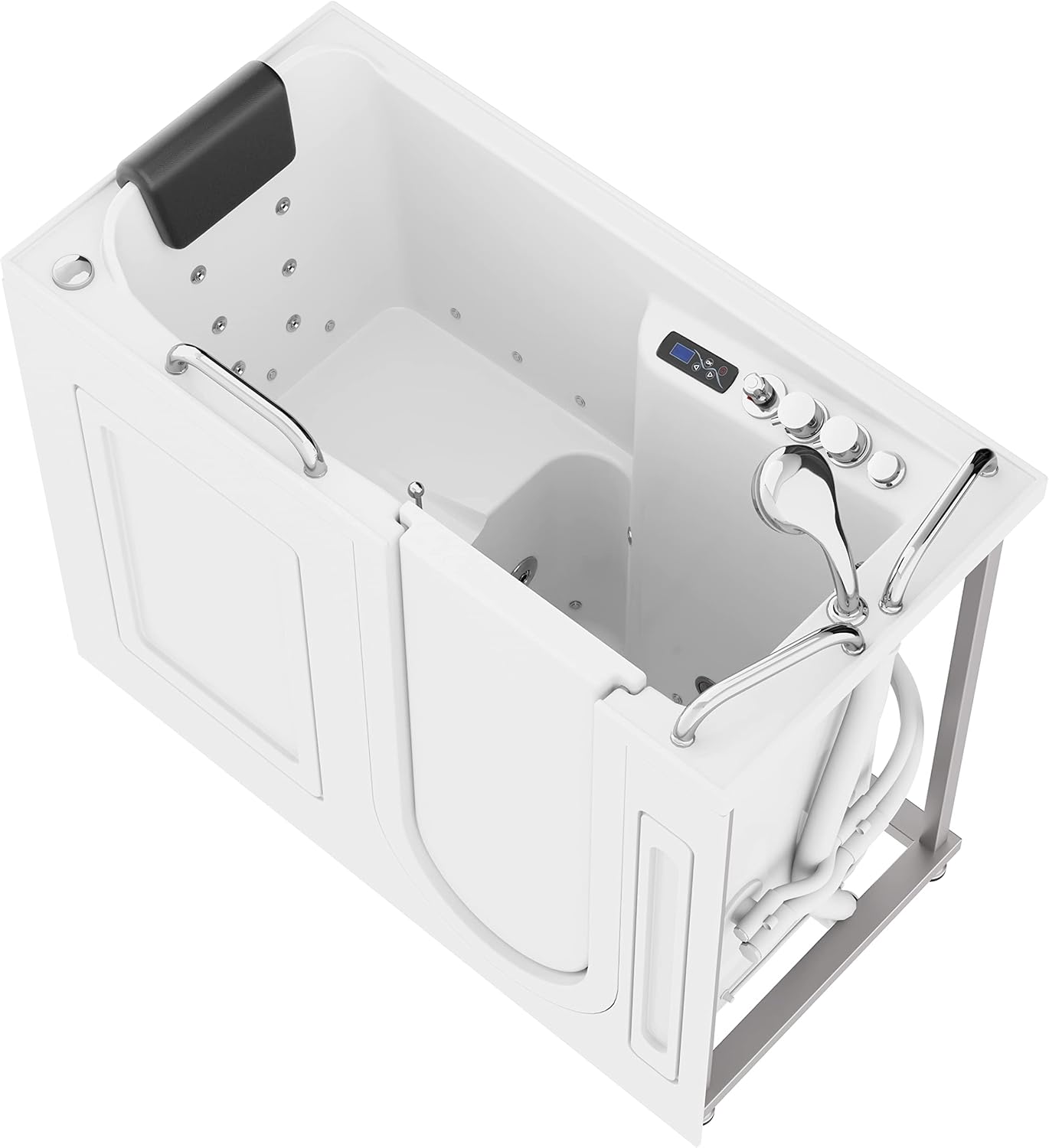 ANZZI Walk-In Tub, 27 x 53 in, Right Drain, Air & Whirlpool Jets, 110V | Spa features: Aromatherapy, chromatherapy, ADA slip-resistant seat, handheld shower, bath pillow included, LED light