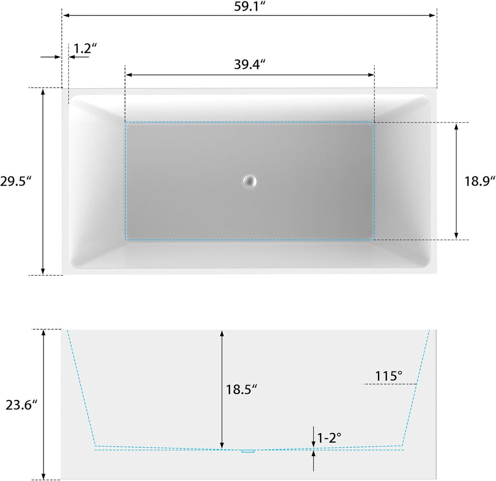 HomeBeyond 59 Inch Free Standing Bathtub | Acrylic Freestanding Bathtub Soaking Tub, Modern Bathroom Stand Alone Tub Suitable for Single Person Bathing, with Pop-up Drain Overflow