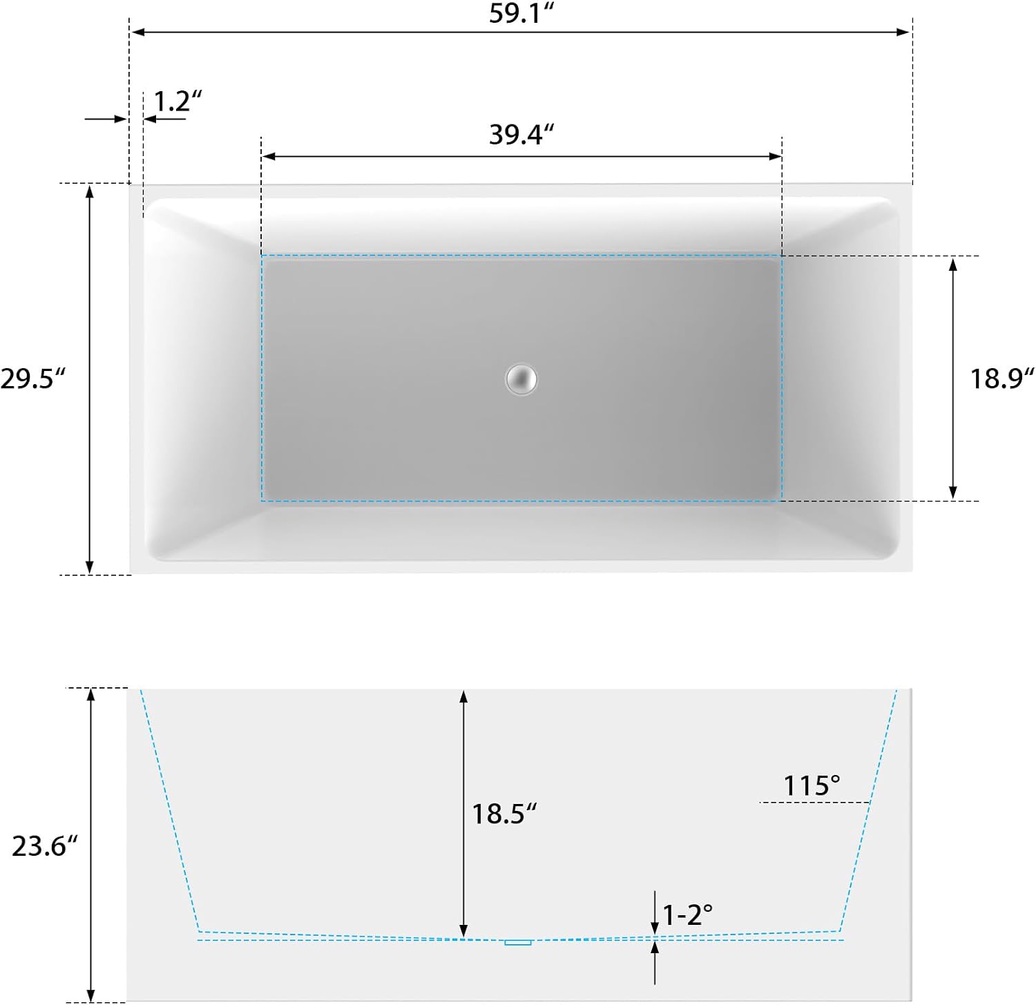 HomeBeyond 59 Inch Free Standing Bathtub | Acrylic Freestanding Bathtub Soaking Tub, Modern Bathroom Stand Alone Tub Suitable for Single Person Bathing, with Pop-up Drain Overflow