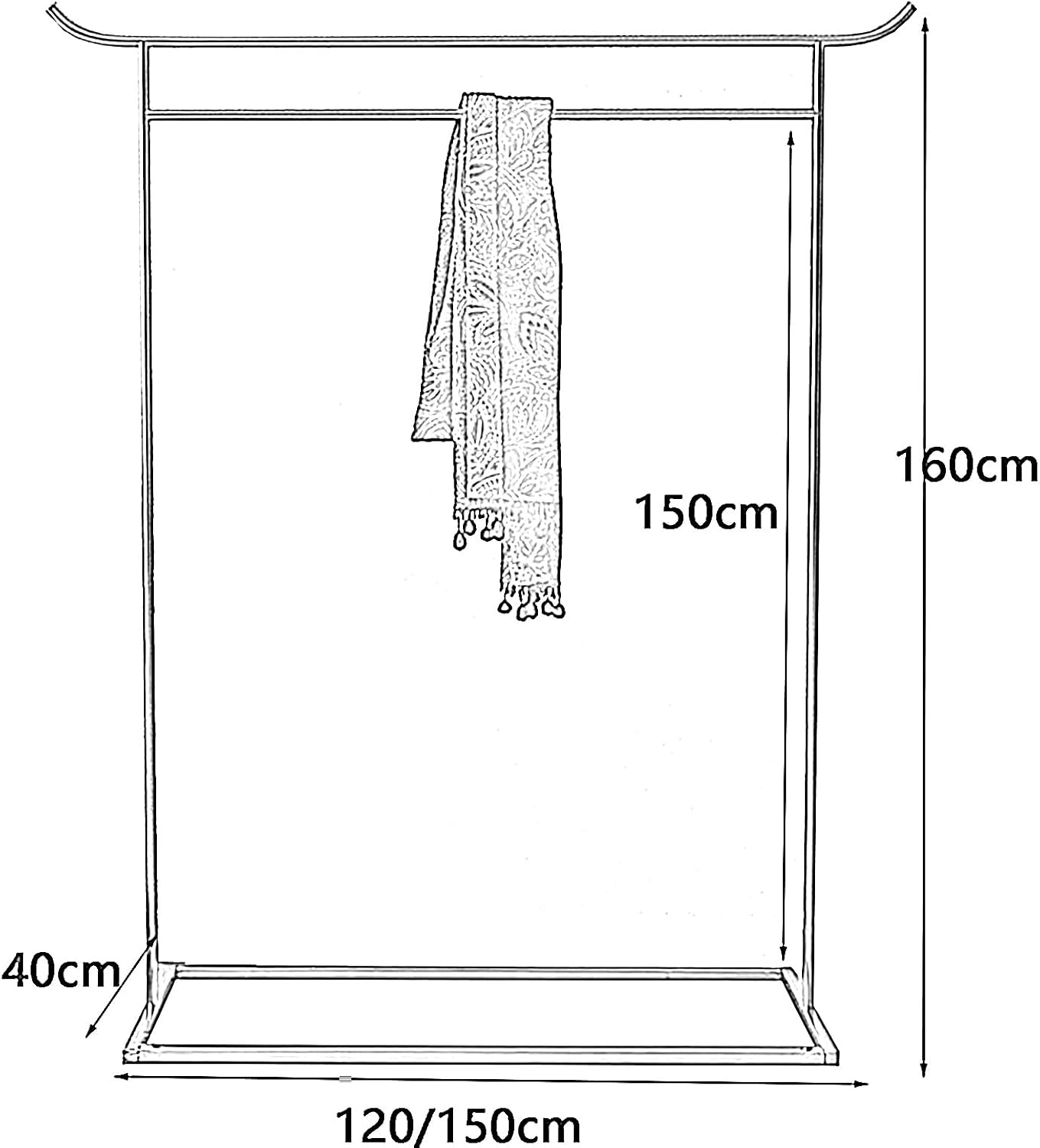 Heavy Duty Coat Rack, Garment rack Heavy Duty Clothing Rack For Hanging Clothes, Chinese Style Metal Clothes Rail, Commercial Boutique Display Rack, Single Rod Coat Rack For Bedrooms (Gold 150X40X160