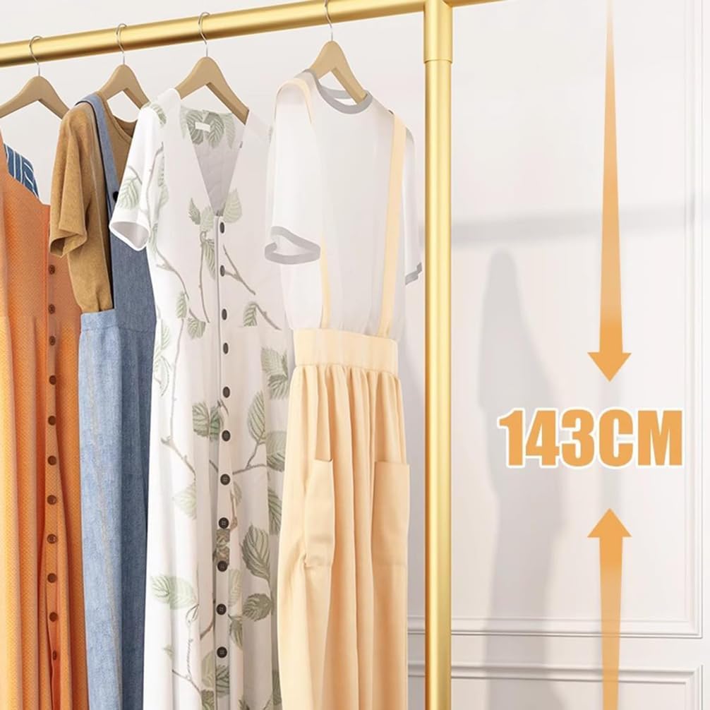 Mobile Clothes Rack - Bold Heavy Duty Rolling Garment Hanging Racks with Locking Wheels, for Bedroom, Closet, Laundry Room & Dorm,Gold,120CM