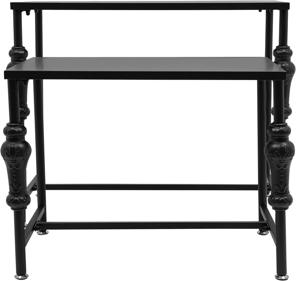 Industrial Retail Display Tables, Set of 2 Standing Clothing Shoes Display Rack, Heavy Duty Boutique Display Riser Storage Shelves, Garment Handbag Display Stand for Retail Clothing Store (Black)