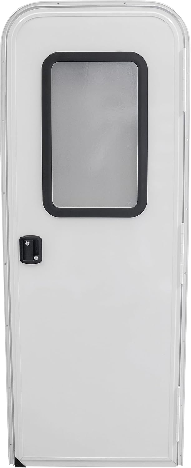 RV Entry Door 30' x 72' Face Mount Foam Core Passenger Side Door with Radius Corners on Top and Square Bottom with Screen Door (30 (W) X 72 (H) Pass Side, White)