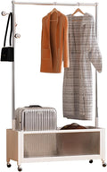 Clothes Rack on wheels, Clothing Rack with Bottom Mesh Storage Shelf, Heavy Duty Garment Racks for Hanging Clothes, for Bedroom Laundry Living Room, Metal Clothing Rack