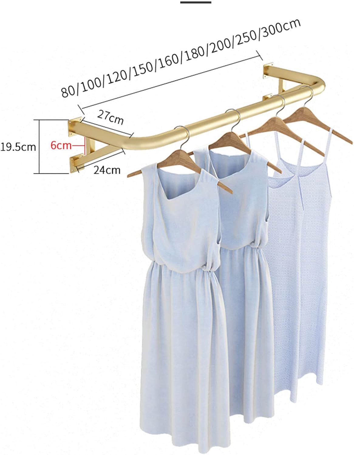 Industrial Gold Pipe Clothing Rack,Boutique Retail Store Wall Ceiling Mounted Clothes Garment Rack,Closet Storage Clothes Hanging Bar,Clothing Display Rack (200cm