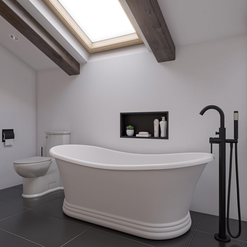 HomeStock 67' Solid Surface Resin Bathtub - White Matte Freestanding Tub
