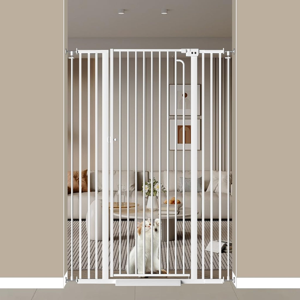 Extra Tall Cat Gate, Tall Safety Baby Gate for Doorways & Stairs, Easy Install Pressure Mounted Dog Gates, Auto-Close Walk Thru Pet Gate for The Babies