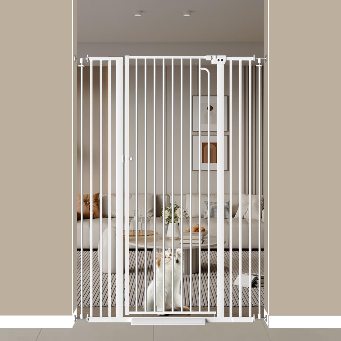 Extra Tall Cat Gate, Tall Safety Baby Gate for Doorways & Stairs, Easy Install Pressure Mounted Dog Gates, Auto-Close Walk Thru Pet Gate for The Babies