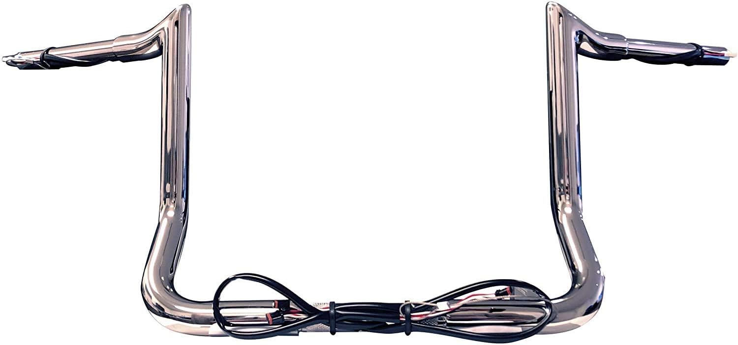 Dominator Industries 1 1/4' PRE-WIRED 12' Chrome Meat hook Bar Ape Hangers Compatible With Harley-Davidson Bagger Touring Electra - Handlebars for 2014-2023 Heated Grip Option