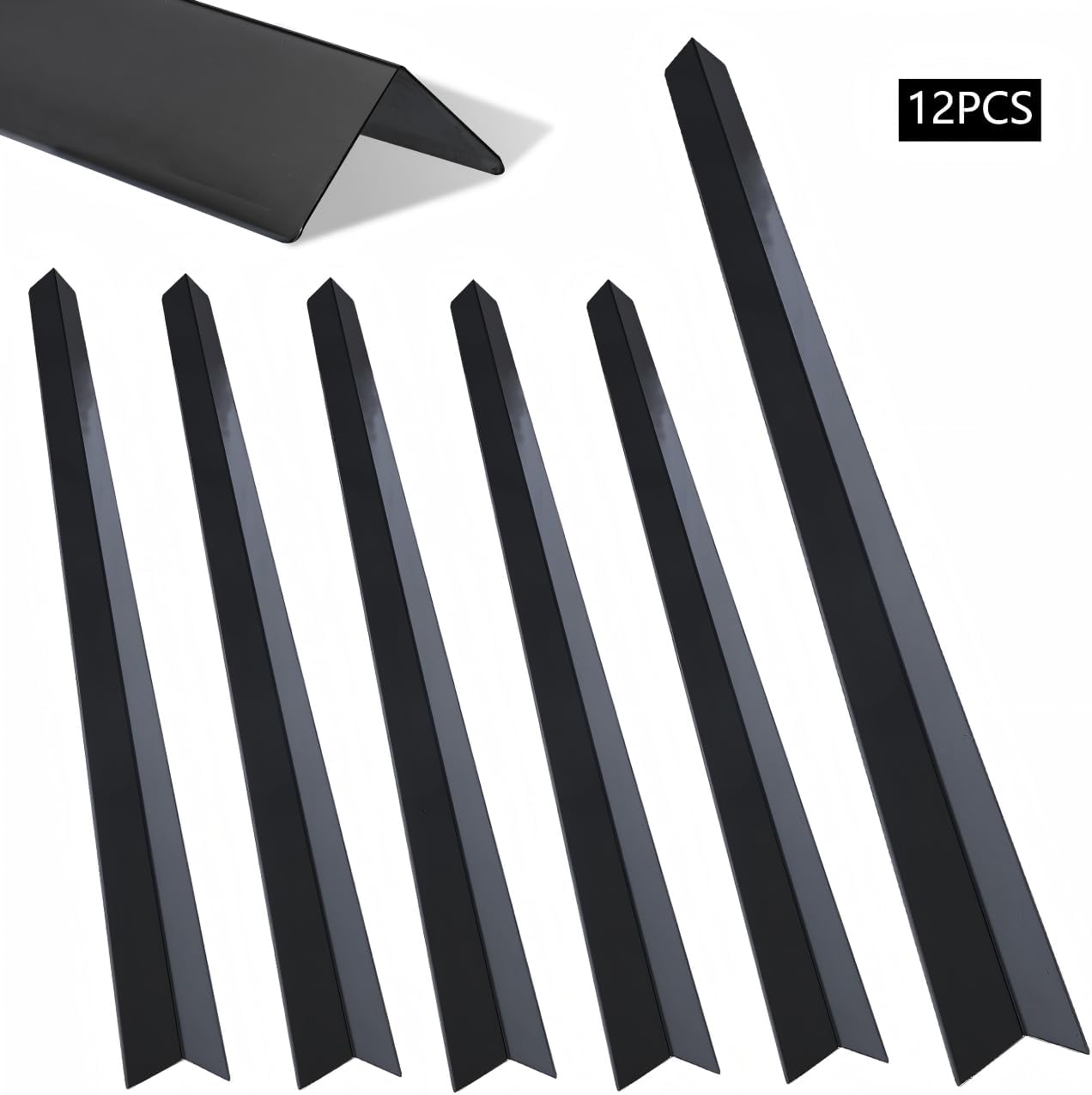 12-Piece Set, Extra Thick (1mm) Stainless Steel 90° Wall Corner Guards, 2×2×48 Inches, for Wall Corner Protection & Decoration. (12, Bright Titanium Black)
