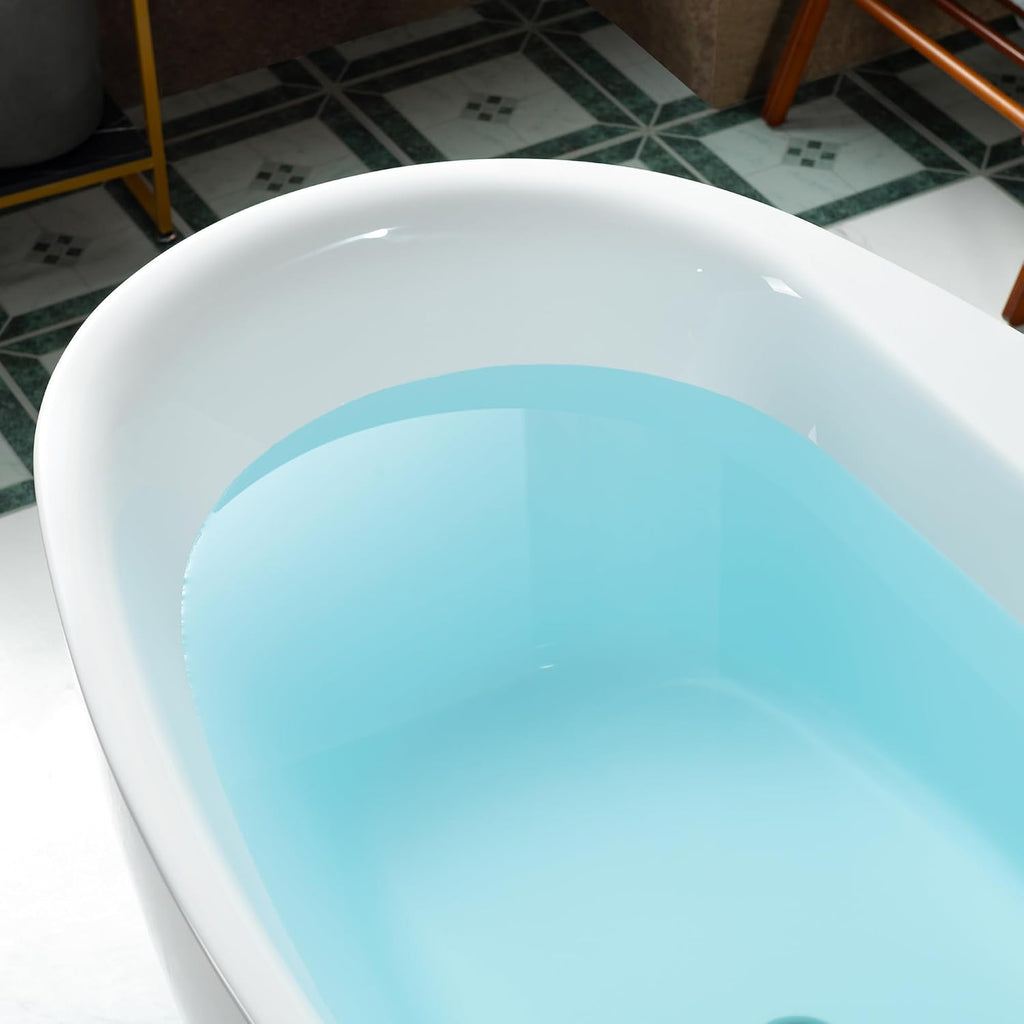 WOODBRIDGE 66' Acrylic Freestanding Bathtub Contemporary Soaking White Tub with Chrome Overflow and Drain，B0027-C