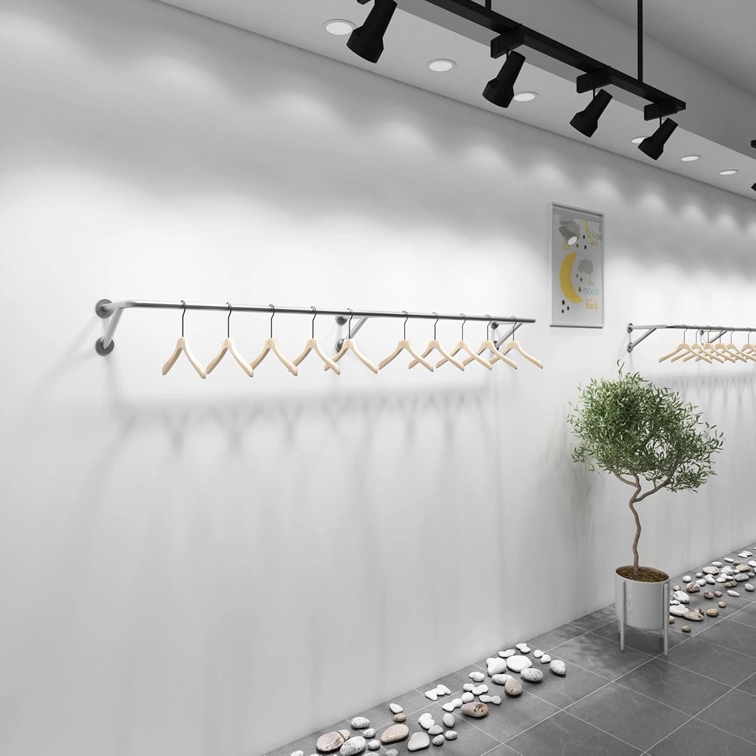 Clothing Rack Wall Mounted Garment Rack, Heavy Duty Stainless Steel Creative Clothes Rail Hanging Rod, Boutique Clothes Store Display Shelf, 8 Size,80cm