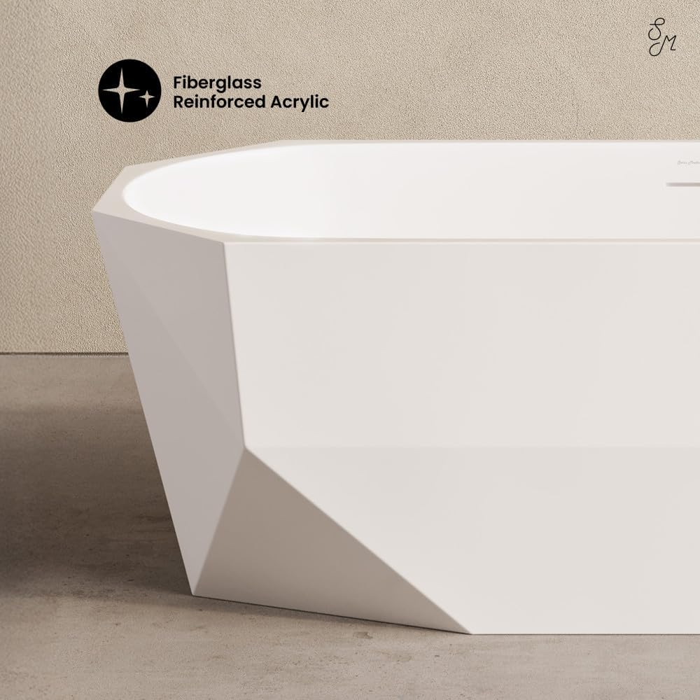 Swiss Madison Brusque 67' Diamond Shaped Soaking Freestanding Bathtub in Glossy White, Drain Included