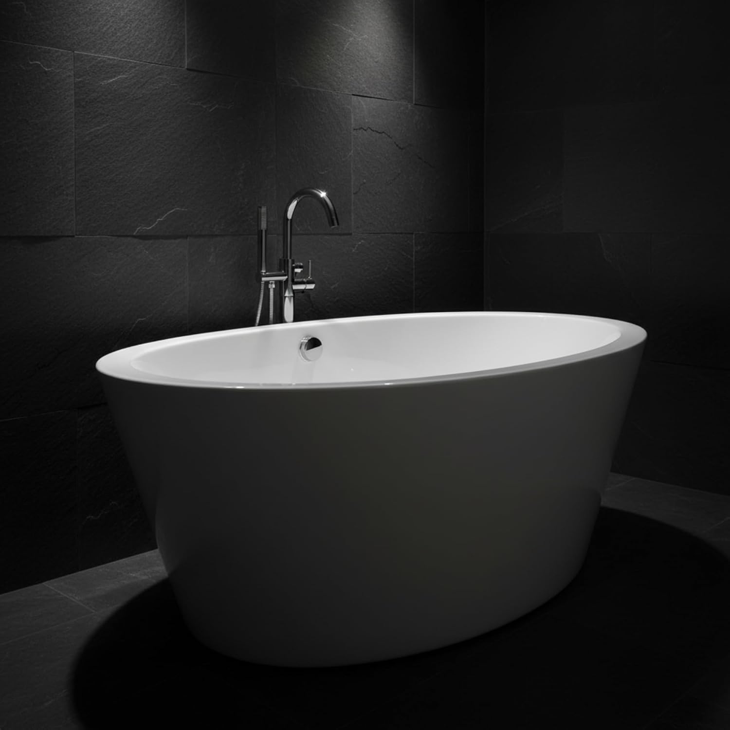 Udine 67' Freestanding Acrylic Bathtub with Chrome Drain, Glossy White Seamless Soaking Tub, Fiberglass Reinforced with Leveling Legs, 81 Gal Capacity