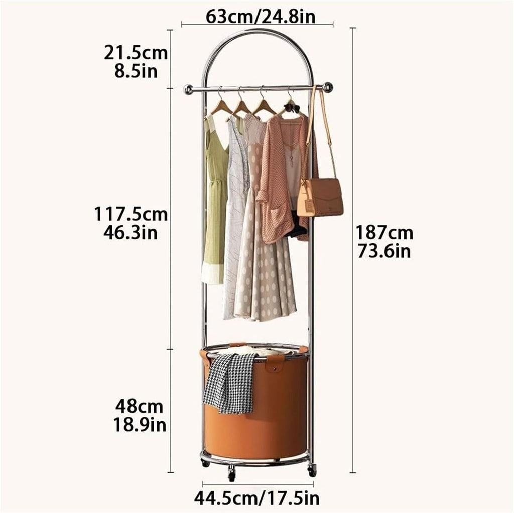 Rolling Garment Rack with Round Storage Basket Freestanding Mobile Clothes Racks Coat Organizer Hanging Racks for Home Heavy Duty(Black)