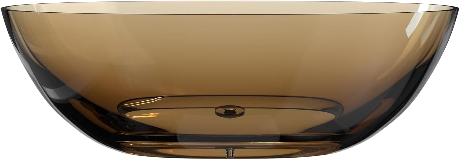 71' Premium Solid Surface Freestanding Bathtub,Modern Design Transparent Brown Stone Resin Soaking Tub with Pop-up Drain