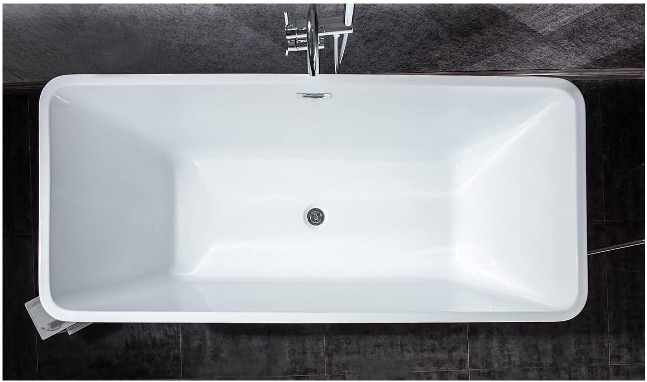 HomeStock Vinter 59 in White Freestanding Acrylic Flatbottom Soaking Bathtub with Chrome Hardware