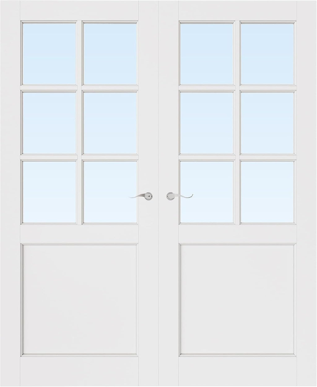 60' x 80' French Doors Interior (Double 30' x 80' 6-Lite Clear Glass Door with Silver Hinge Prehung Jamb Kit), Pre-Finished & Paintable, Prebuilt Home Door Panels & Assembly Required Jamb