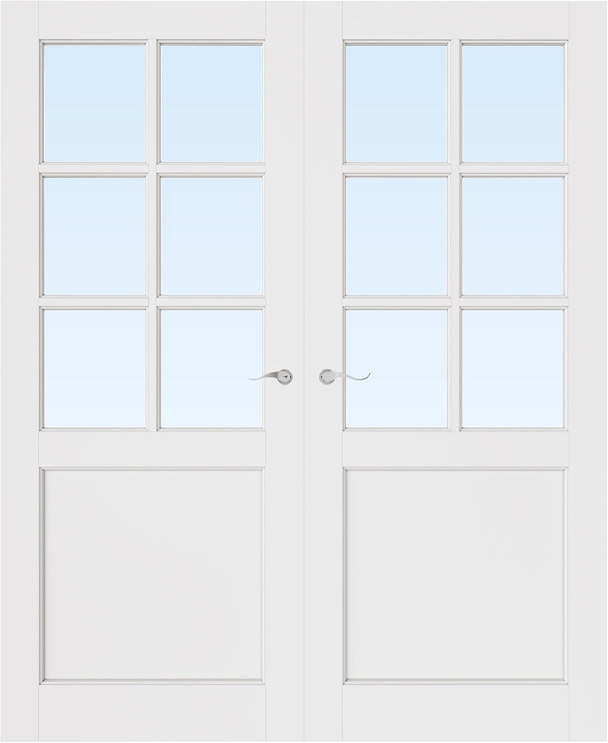 60' x 80' French Doors Interior (Double 30' x 80' 6-Lite Clear Glass Door with Silver Hinge Prehung Jamb Kit), Pre-Finished & Paintable, Prebuilt Home Door Panels & Assembly Required Jamb