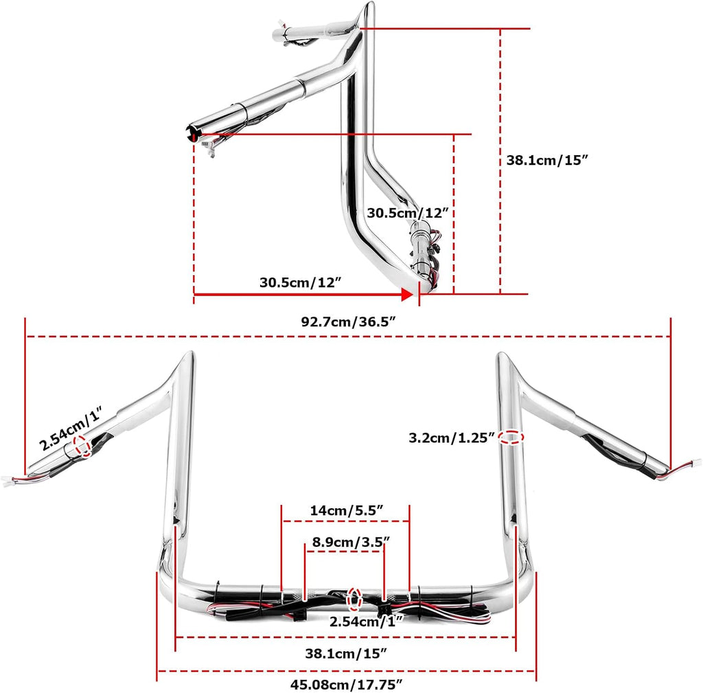 Mofun 12' Handlebars Pre-wired Ape Hangers 1 1/4' Meathook Ape Bar Compatible with Harley Bagger Touring Street Glide Electra Tri Glide Ultra Limited 2014-2023 Chrome