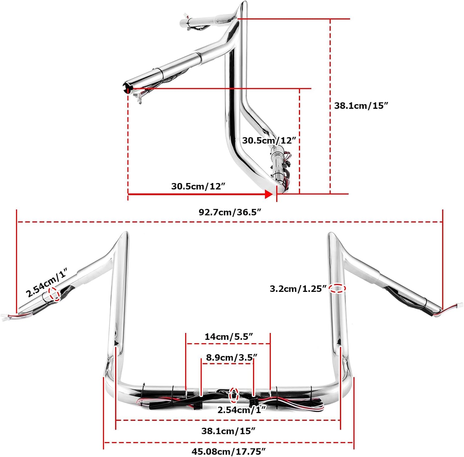 Mofun 12' Handlebars Pre-wired Ape Hangers 1 1/4' Meathook Ape Bar Compatible with Harley Bagger Touring Street Glide Electra Tri Glide Ultra Limited 2014-2023 Chrome