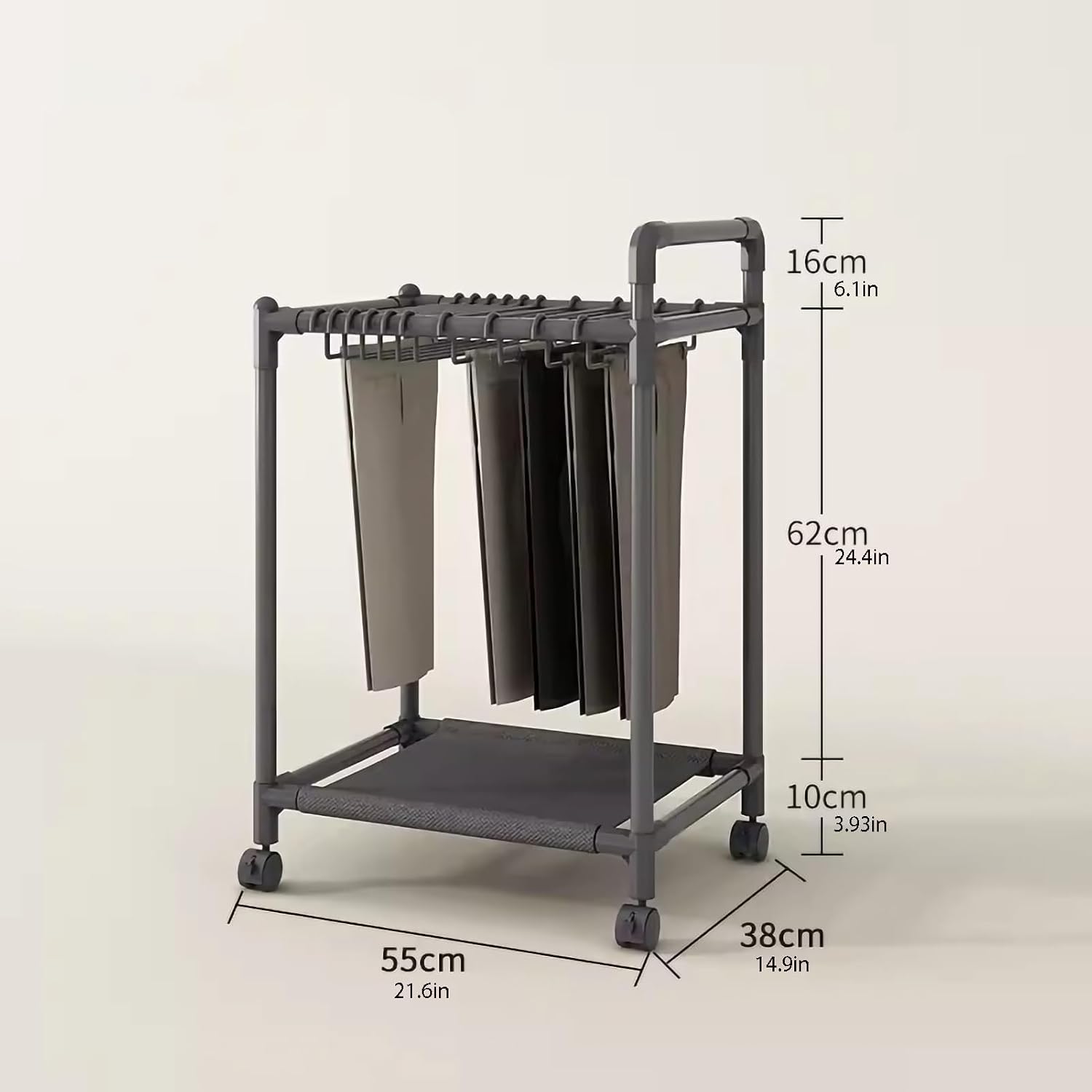 Display Stand Pants Trolley Roll Trouser Rack, Jeans Hanger, Space-Saving Closet Storage Rack, Floor-Standing Removable Trouser Rack, Scarf and Trouser Stor(Black