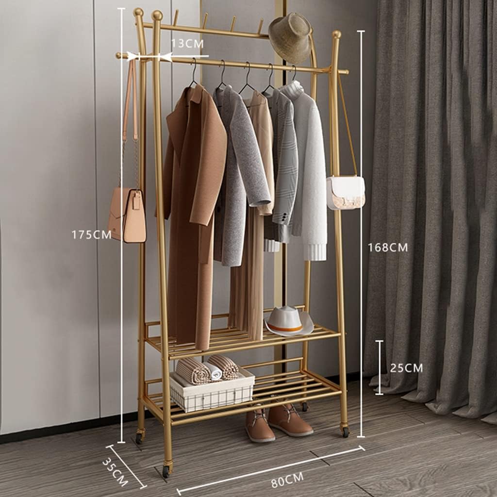 Freestanding Double Rod Garment Rack, for Hanging Clothes, Heavy Duty Clothes Rails with Bottom Shelf,80 * 35 * 175cm