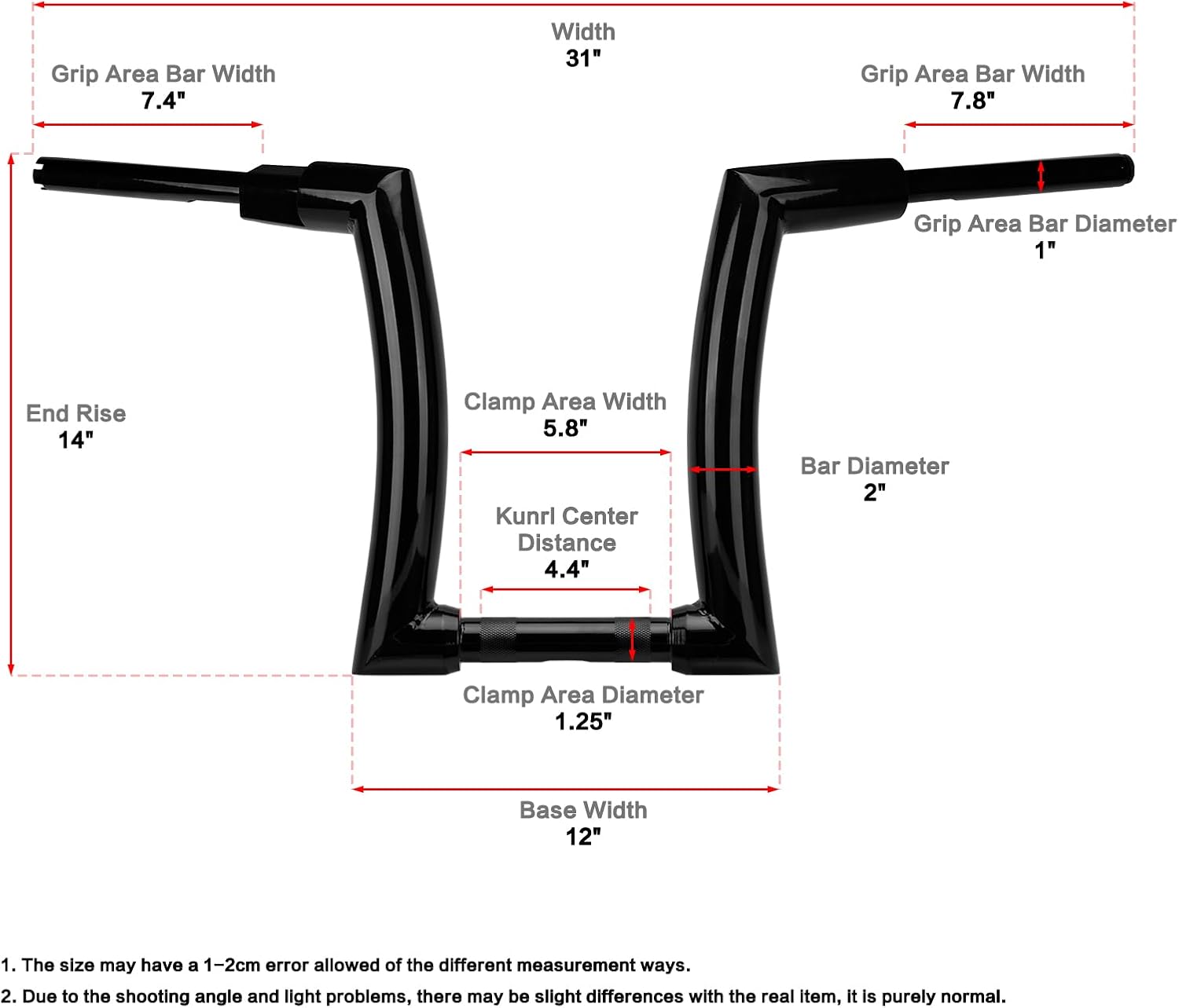 LKV 14' Rise Ape Hangers 1-1/4' Fat Bar 1.25' Clamp Ape Hangers Handlebar Compatible with Harley Dyna Softail Sportster 48 XL 883 1200, 1994-2022 Road King, 1998-2013 Road Glide