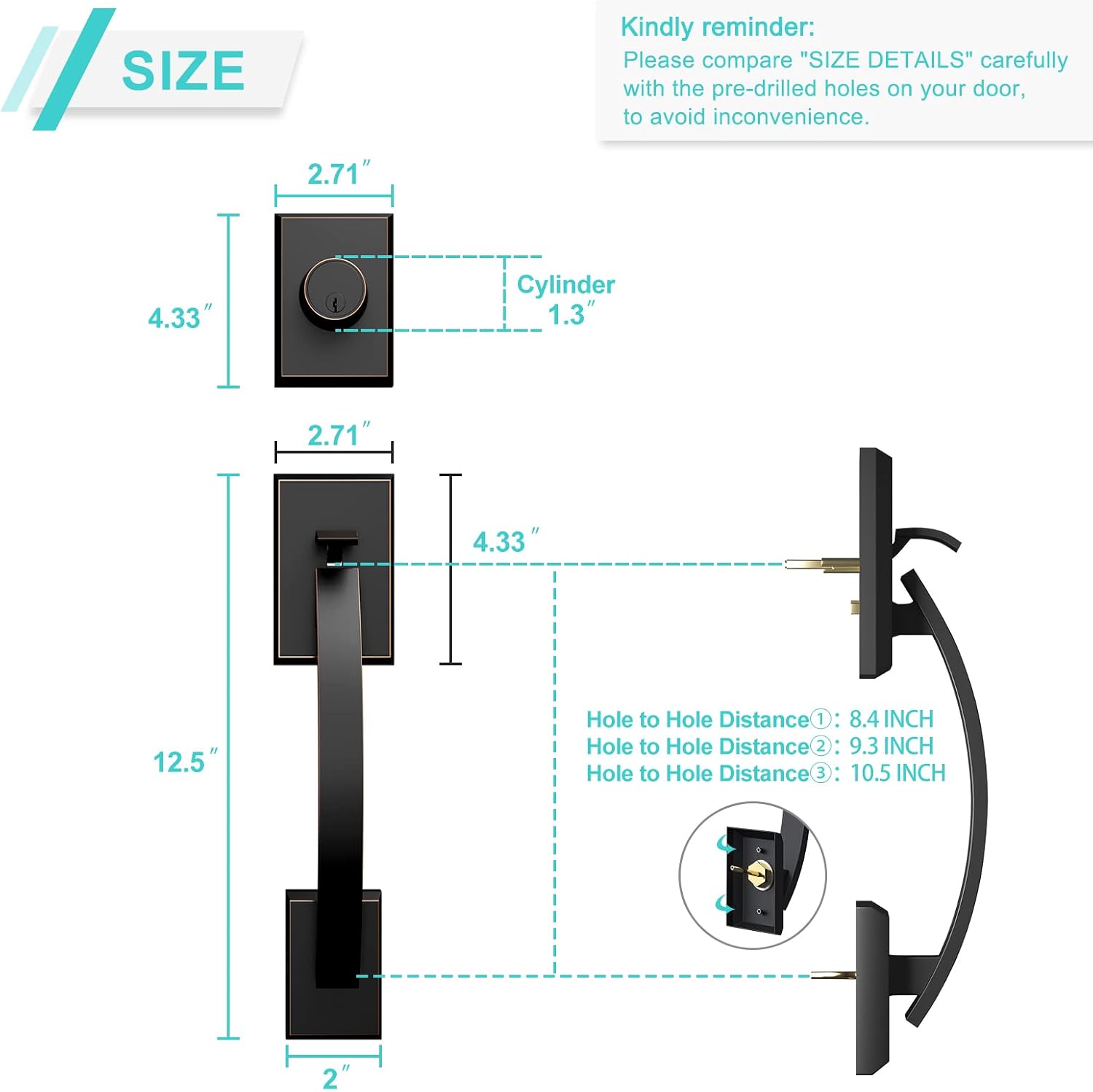 Door Handle Sets Double Front Door Handle Set with Handle Lever Oil-Rubbed Bronze Double Door Handleset with Dummy Front Door Lock Set Double Door Handles for Front Door or Office Door