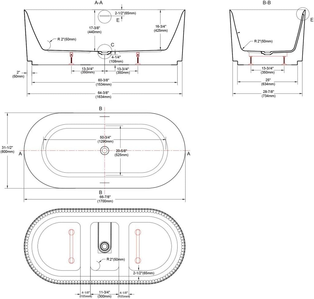 Dowell 67' x 31' Freestanding Bathtub, Acrylic Soaking Tubs, Fluted Design Oval Shape Bathtub W,Matte Black-081 6731 02