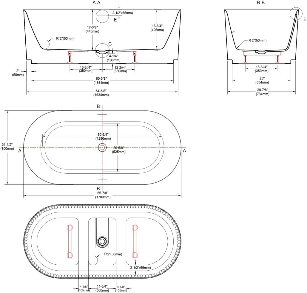 Dowell 67' x 31' Freestanding Bathtub, Acrylic Soaking Tubs, Fluted Design Oval Shape Bathtub W,Matte Black-081 6731 02