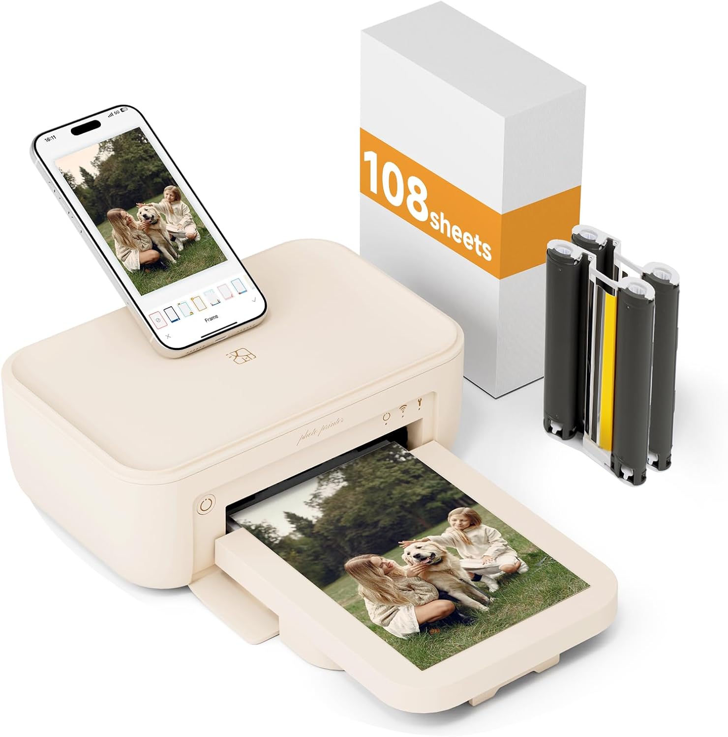 HPRT Photo Printer 4×6'+108 Sheets Photo Paper & 2 Ribbon, Wi-Fi Full-Color Instant Phone Photo Printer for iPhone, Android, Smartphone, Thermal Dye-Sublimation Impresora De Fotos for Home Use