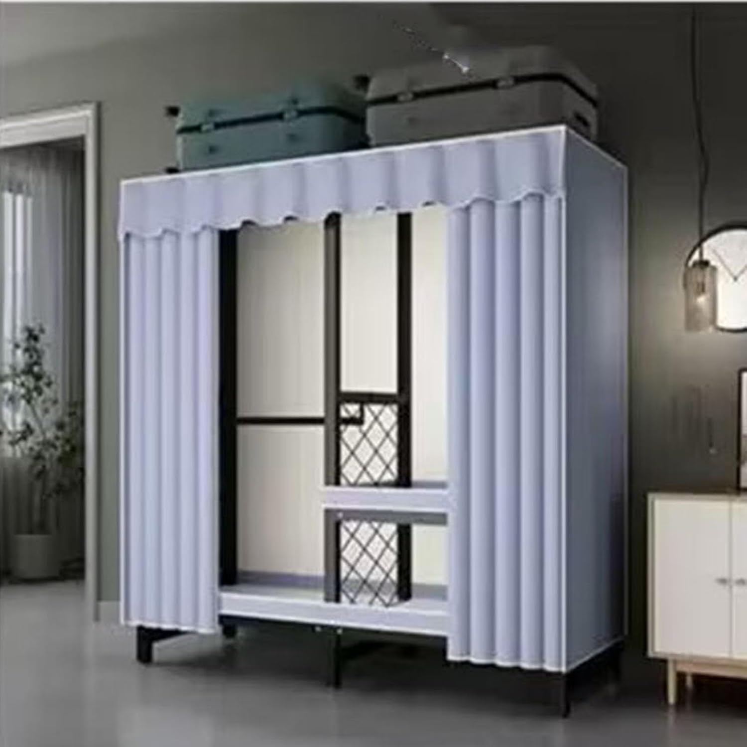 Foldable Portable Closet Wardrobe Rack - Portable Closet with Cover, Foldable Wardrobe Garment Rack with 3/4 Hanging Rods and 1 Storage Shelves, Load 1500lbs (Color : B, Size : L145cm)