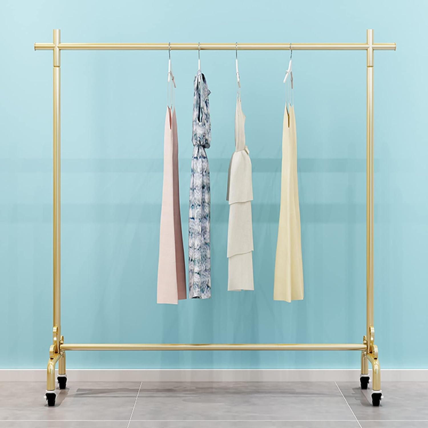 Clothing rack Modern Stylish Clothing Rack With Wheels Heavy Duty Metal Garment Rack Retail Clothing Displa Rack Sturdy And Durable Clothes Organizer Shelves,One Color 100x40x155cm