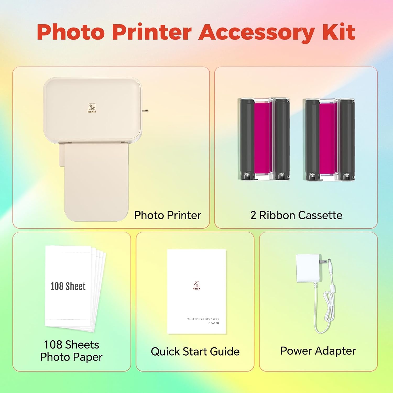 iDPRT 4×6 Photo Printer, Bundle 108 Sheets Photo Paper & 2 Ribbon Cassette, Photo Printer for iPhone & Android, Beige