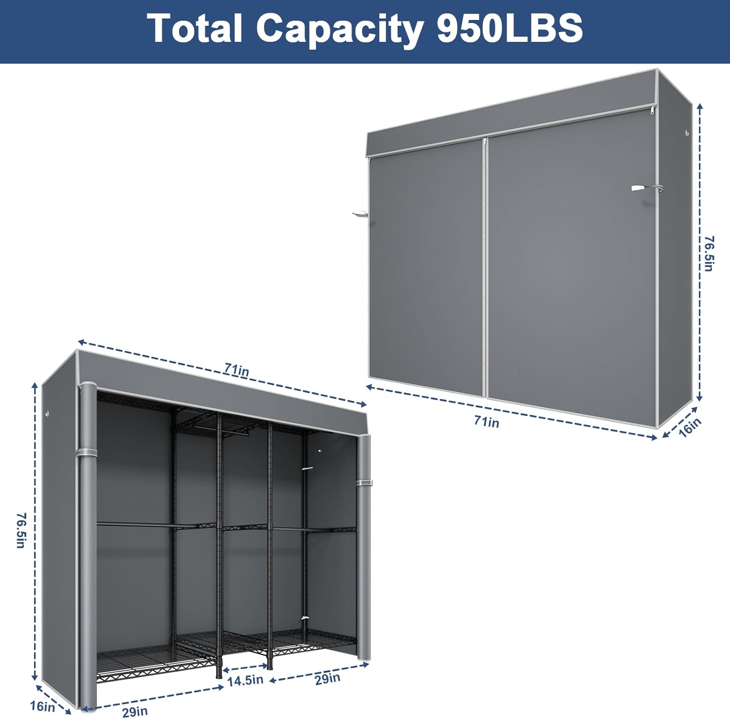 Ulif E10 (With Stretchable Hanger Rod) and E12C (With Black Dustproof Cover) Heavy Duty Closet Organizer System, Freestanding Clothing Rack for Hanging Clothes, Adjustable Garment Rack