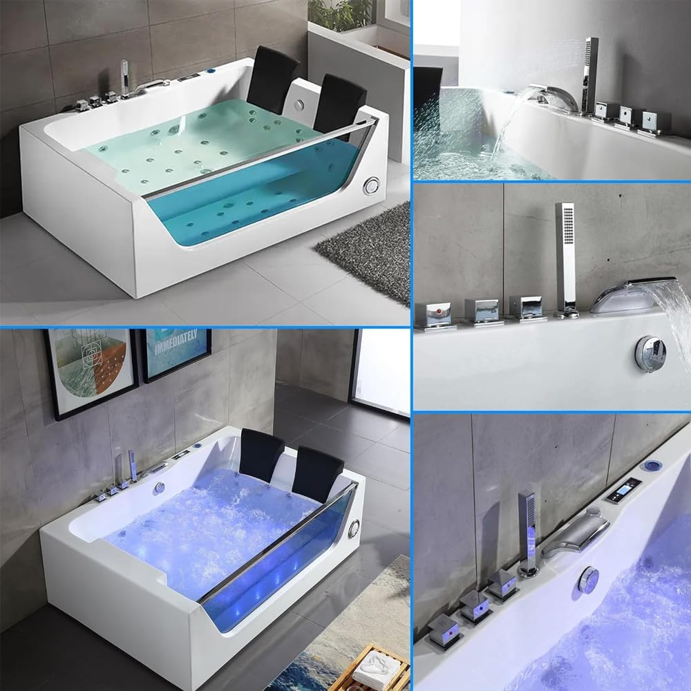 Freestanding Bathtub 71 Inch Acrylic Soaking Tub – Modern Oval Stand Alone Bath Tub, Deep Soak, Glossy White, Easy Installation, Bathroom Spa Tub for Home